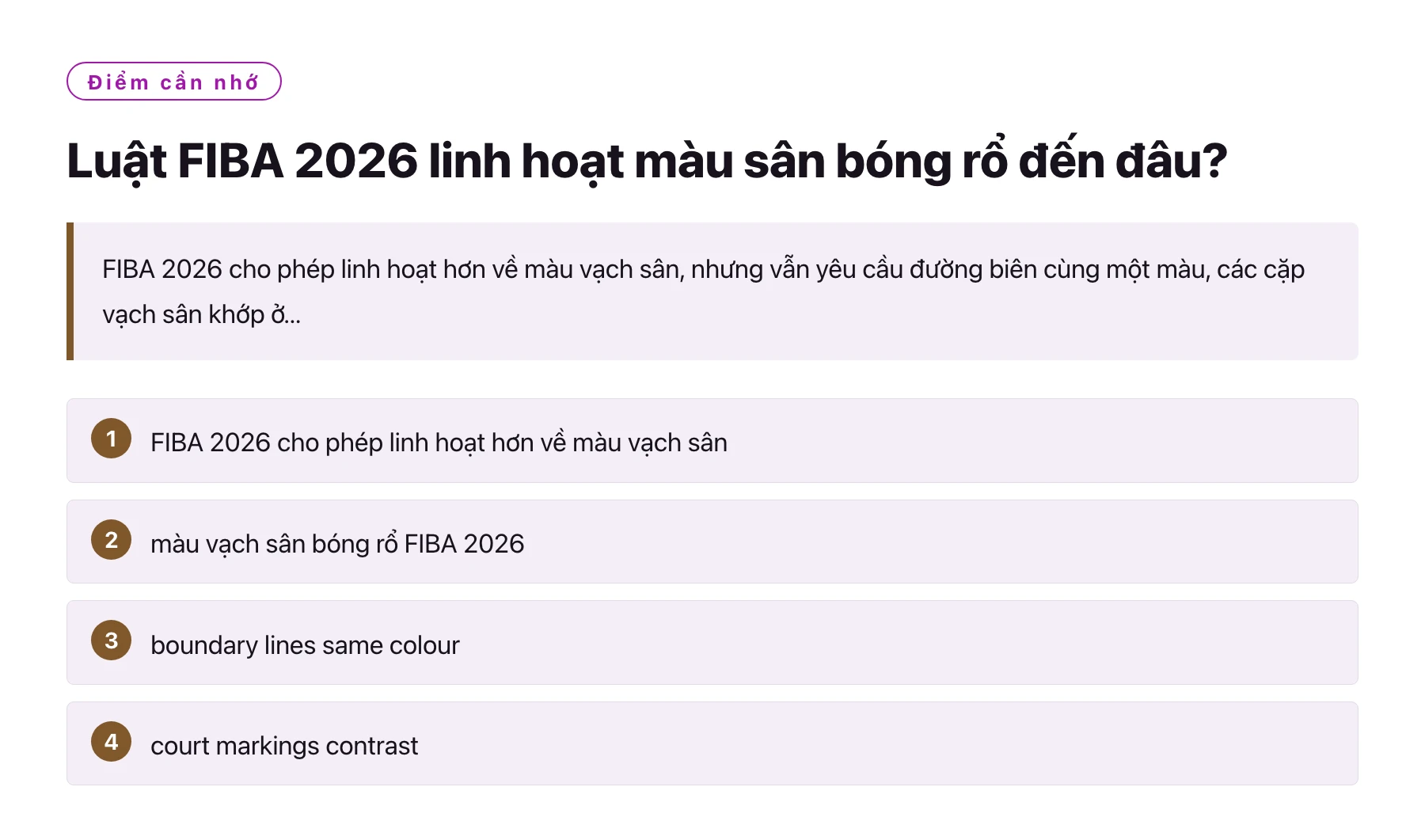 Luật FIBA 2026 linh hoạt màu sân bóng rổ đến đâu?——全文要点速览